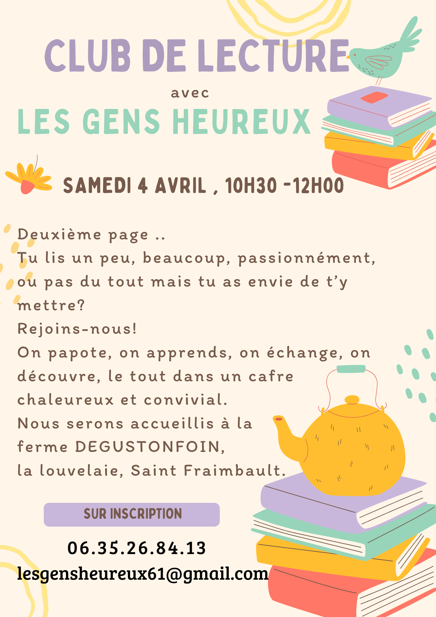 Atelier lecture - SAMEDI 4 AVRIL