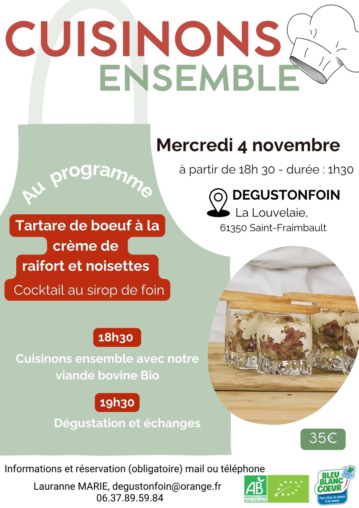 Atelier culinaire Tartare de bœuf - Mercredi 4 novembre à 18h30