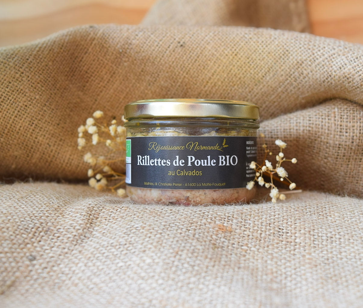 Rillette de poule au Calvados 180g – Réjouissance Normande